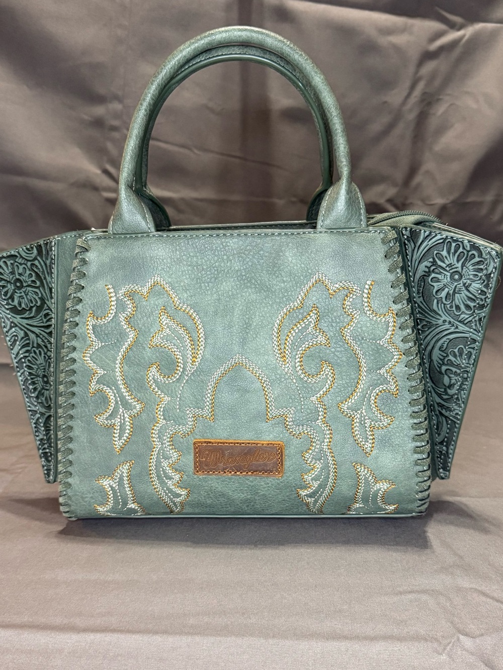 Wrangler Embroidered Teal Womens Handbag with Top Handles